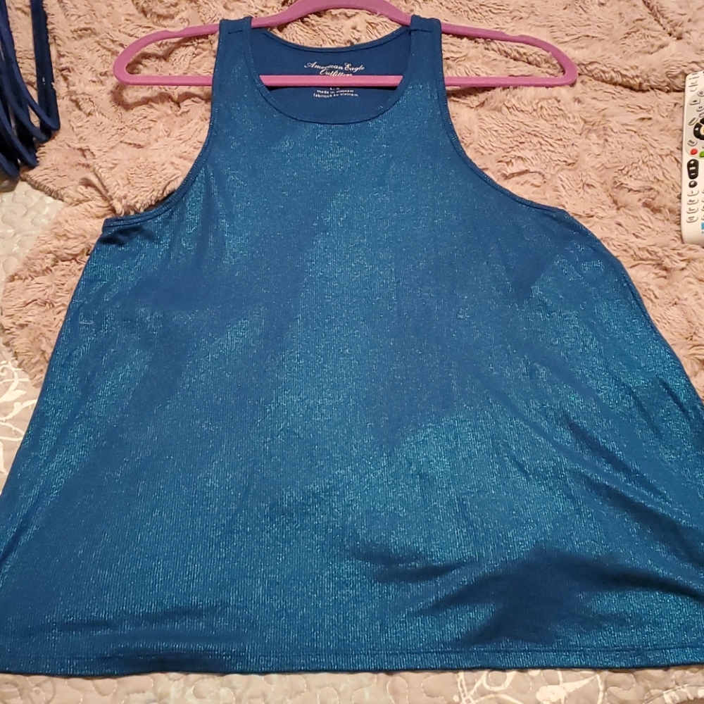 Glitter Teal A-line Racer Back Tank